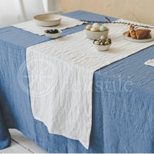 Stone Washed Linen Runner WHITE